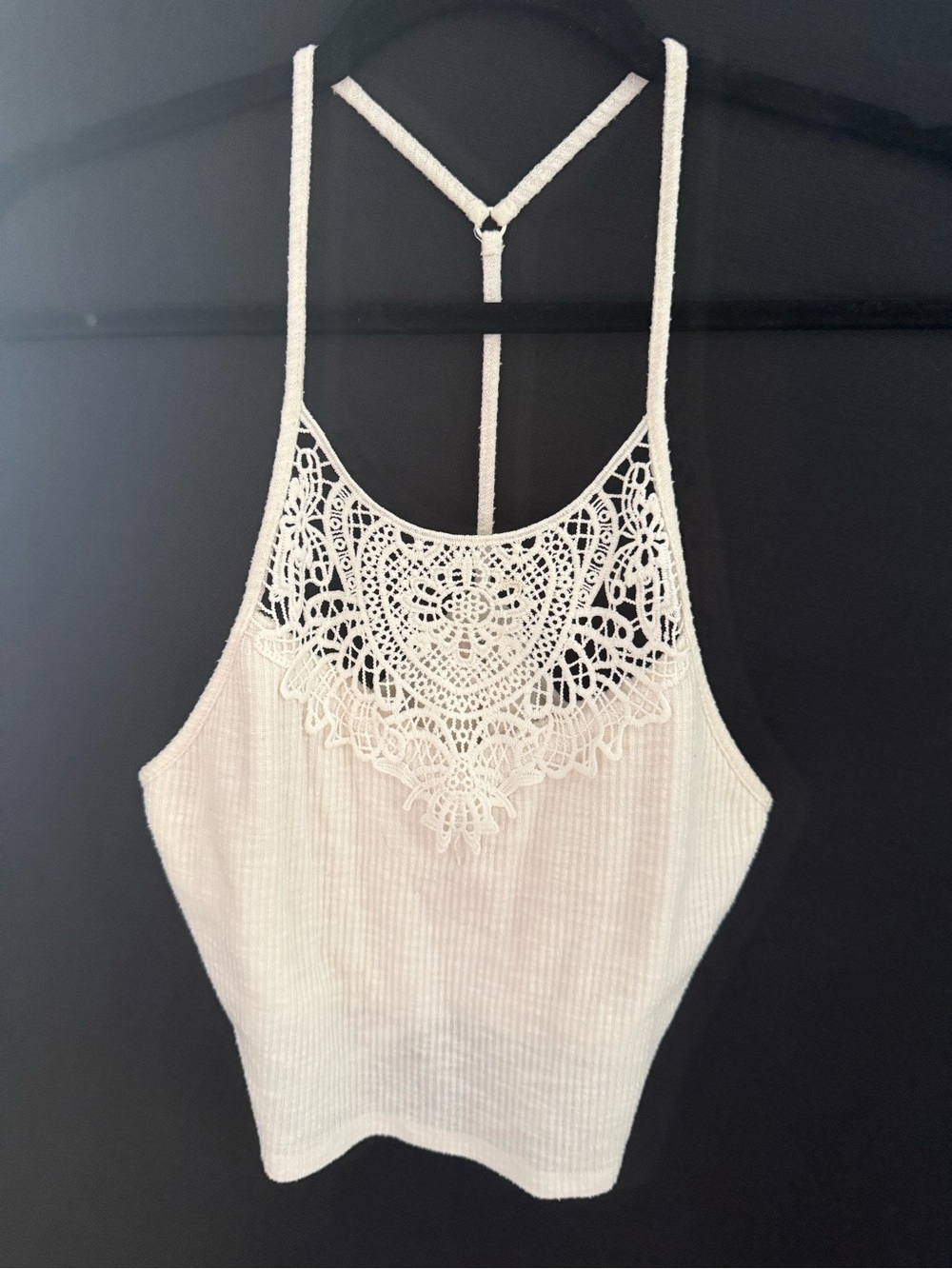 Ivory Crochet Halter Ribbed Tank Top